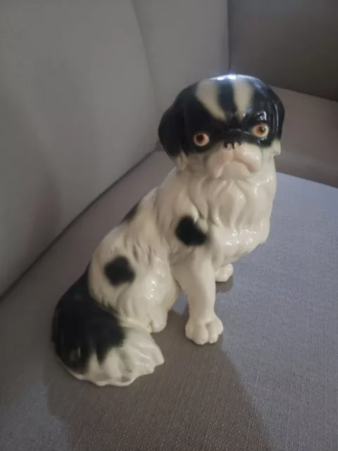 Vtg Bone China Hand Painted Pekingese Shih Tux Black White Gift Shop Brooklyn NY