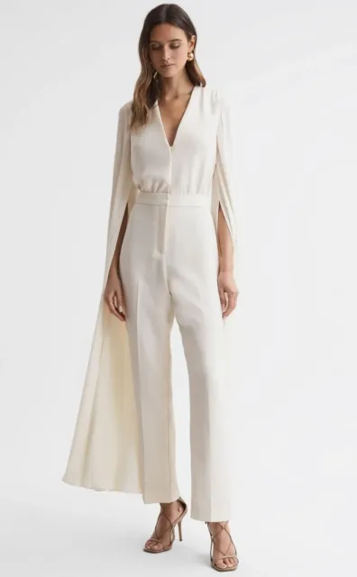 Reiss Womens OLIVIA CAPE SLEEVE V-NECK IVORY JUMPSUIT Size UK 4-14