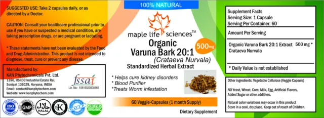 ORGANIC Varuna Bark 20:1 Extract Capsules Crataeva Nurvala Treats worms 2