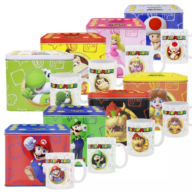 Nintendo Super Mario Set Diverse Motive Tasse Kaffeepott mit Spardose aus Blech