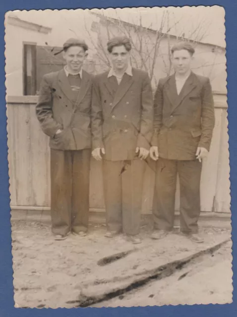 Handsome Guys Smoking by the Fence, Cute Boys Soviet Vintage Photo USSR