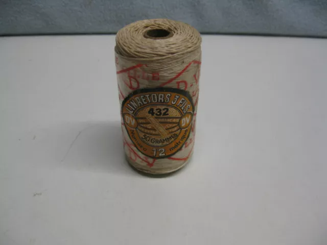 Mercerie ANCIENNE BOBINE FIL DE LIN retors 3 fils blanc N°432 DV fuseau N°12