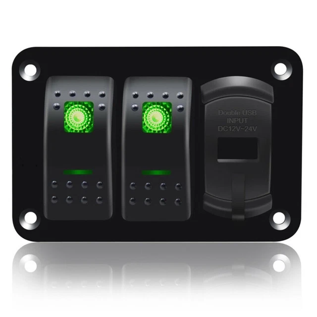 Per Auto 3 Gruppi Accessori LED Verde 12V-24V PPT + PC + Pannello Alluminio