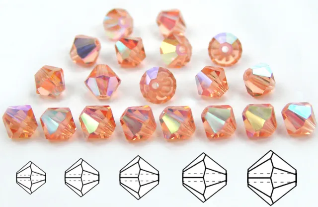 Czech Bicone Crystal Beads Light Peach AB coated Rondelle Diamond