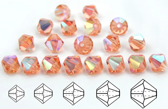 Czech Bicone Crystal Beads Light Peach AB coated Rondelle Diamond