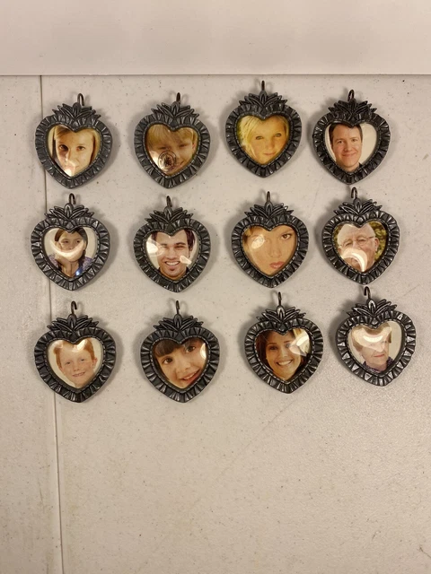 Vtg Miniature Silver/Pewter Tone, Heart Picture Frames,Lot Of 12,Davco Silver