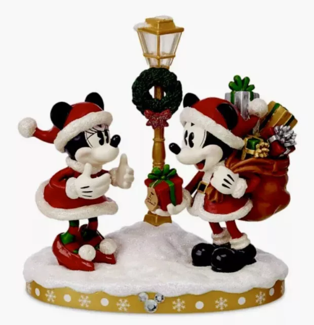Disney Parks Santa Mickey & Minnie Mouse Christmas Holiday Light-Up Figurine NEW