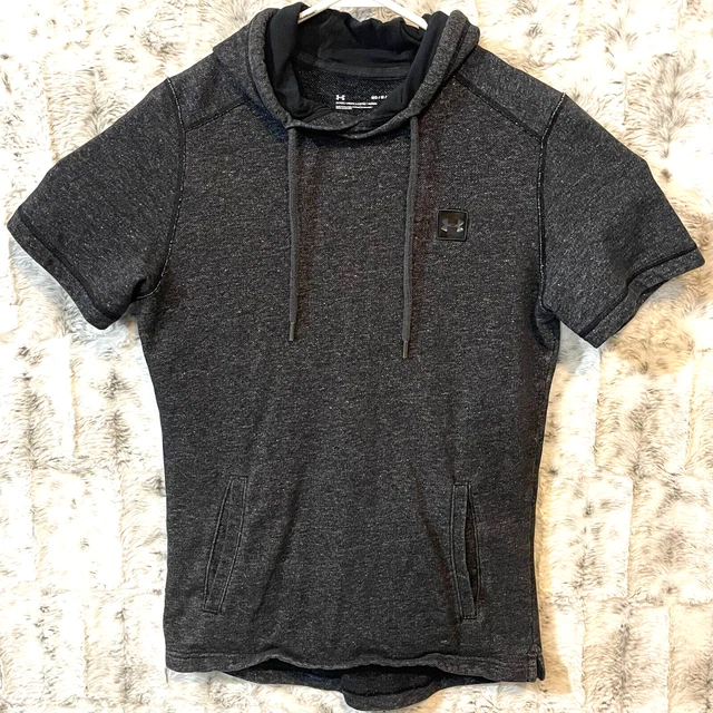 Under Armour Mens Medium Hoodie Short Sleeve Pockets Black Fitted Activewear