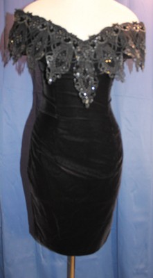Vintage 80"s Scott McClintock black velvet w gliiter design cocktail dress 4