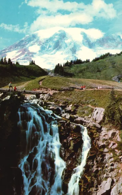 Vintage Postcard Mt. Rainier National Park Washington State Myrtle Falls WA