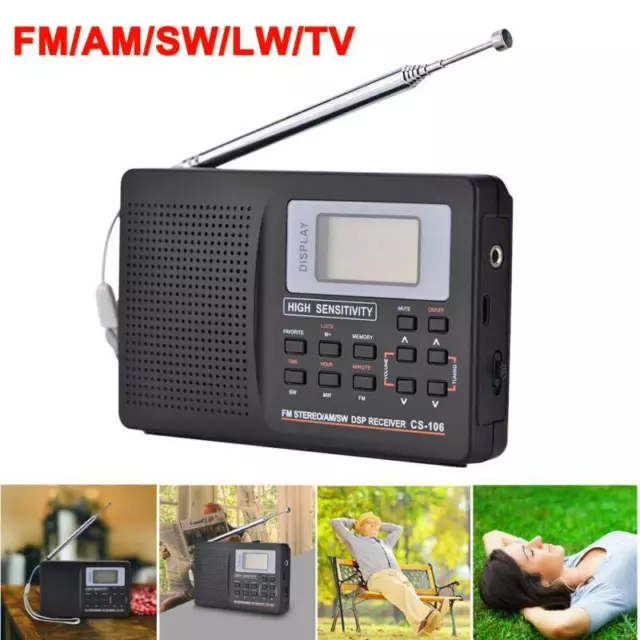 Multi Band Portable Radio Alarm Clock Speaker for TV FM AM SW LW Receiver