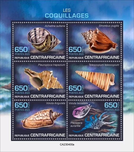 Shells MNH Stamps 2023 Central African Republic M/S