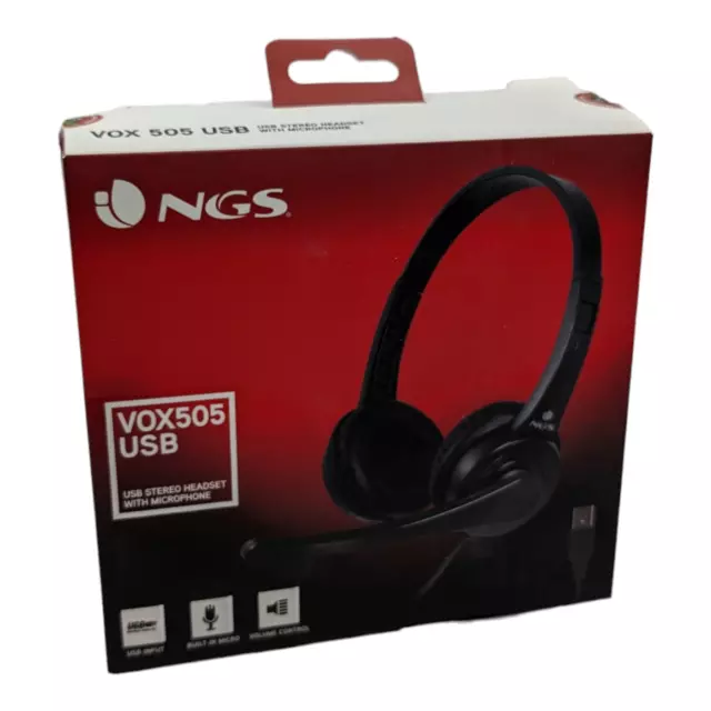 NGS VOX505USB Stereo-USB-Headset mit verstellbarem Mikrofon Schwarz NGS-Headset