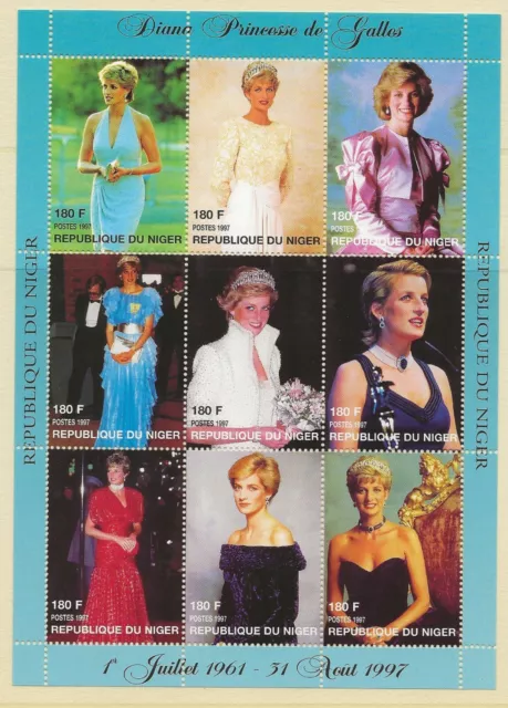 Thematic stamps Niger Princess Diana in various dresses  sheet of 9  MNH