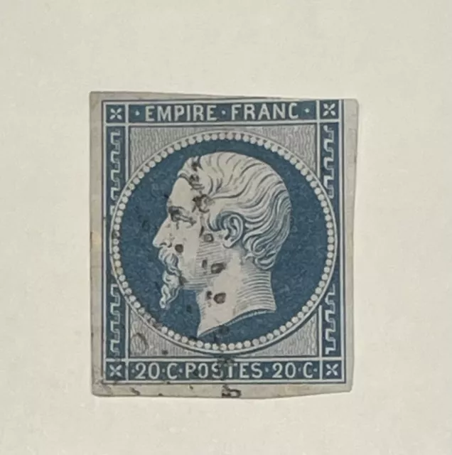 173 - FRANCE Timbre NAPOLÉON N°14Af 20c Bleu Laiteux obl PC 1854 Côté 15€