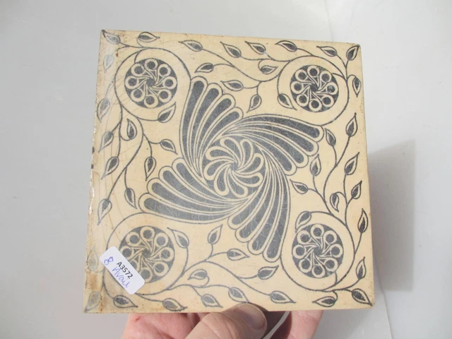 Victorian Ceramic Tile Floral Flowers Leaf Art Nouveau Leaf Old Antique 1862