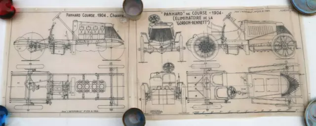 Panhard Course 1904 Gordon Bennett Tavard 2x Encre ORIGINAL 52X34cm 1964