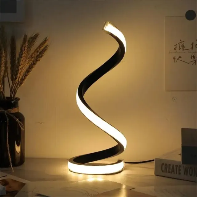 NEW Modern LED Spiral Table Lamp Bedside Desk Bedroom Decor Black Curved Light