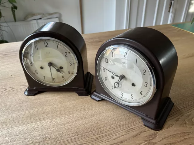 2 x Smiths Enfield Bakelite Chiming Mantle Clocks 8 Day - Spares or Repair
