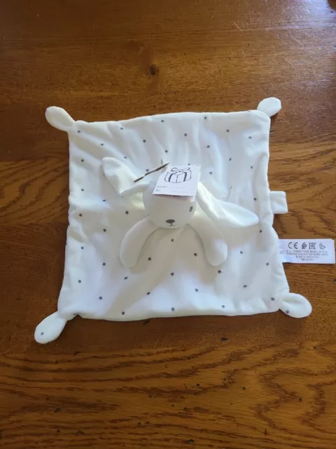 Doudou plat lapin blanc étoiles grises Simba Toys attache tétine NEUF ÉTIQUETTE