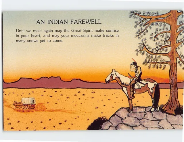 Postcard Indian Farewell Desert Horse Carriage Art Print Landscape Tree USA