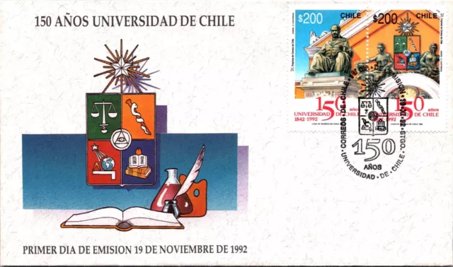 Schallstamps Chile 1992 Cachet Fdc Cover Comm 150 Yrs University Special Canc