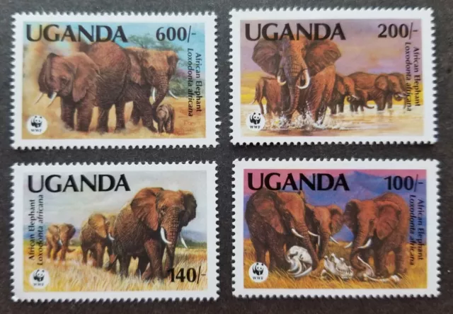 * KOSTENLOSER VERSAND Uganda WWF Elefanten 1991 Wildlife (Briefmarke) MNH *...