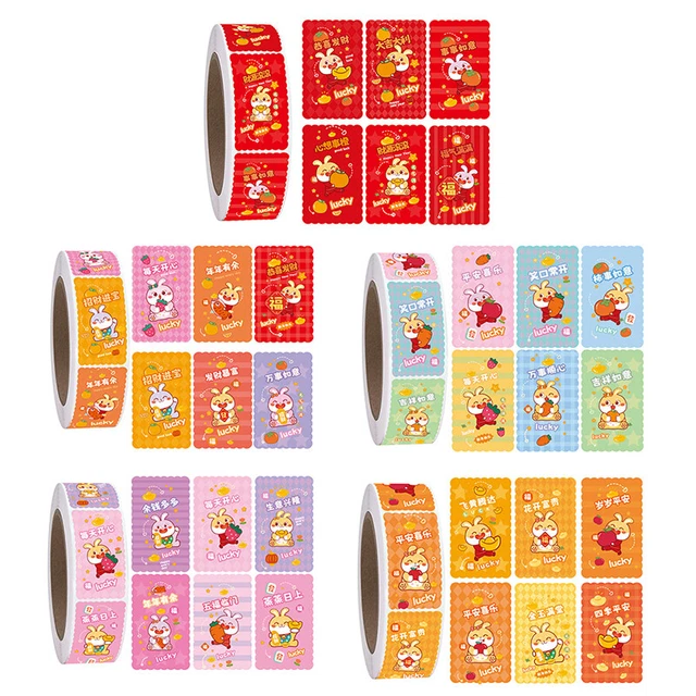 500 piezas/rollo 3*5 cm 2023 Año Nuevo Conejo Bendito Pegatina Paquete de Regalo Pegatina ZK