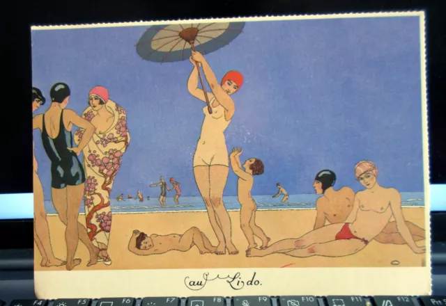 Vintage Postcard ""On the Lido" by George Barbier, 1924"