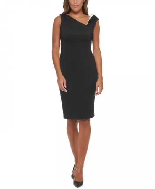 New $134 Calvin Klein   Women's Asymmetrical Neck Sheath Sleeveless Dress A2417