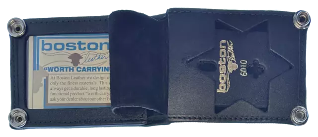 BOSTON LEATHER BILLFOLD STYLE BADGE WALLET: 6 Point Star Cutout (259-S-6010)