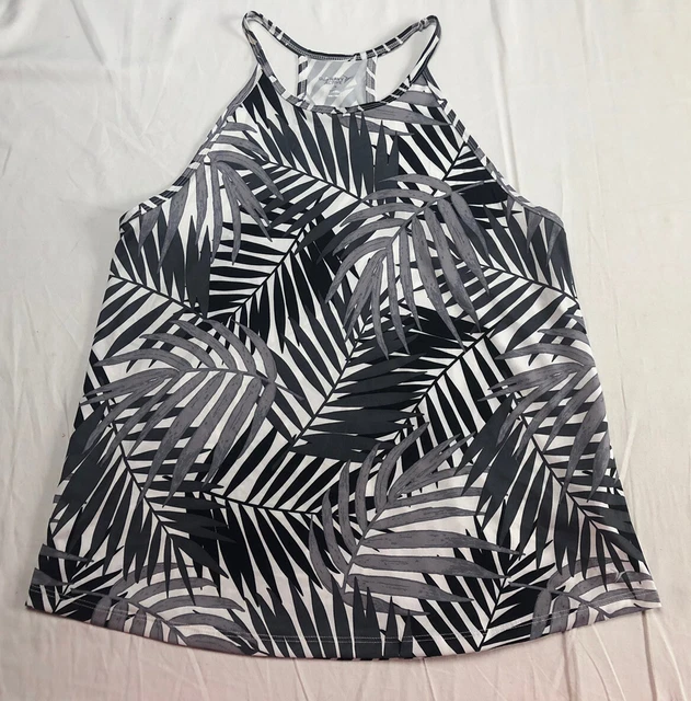 Old Navy Active Women's Tank Top size Medium Black & White Plants Pattern