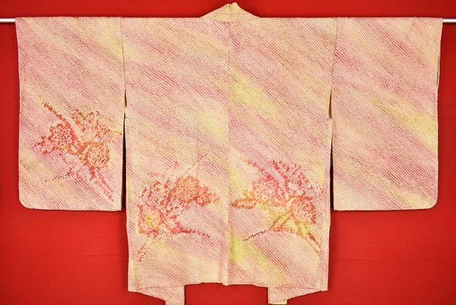 Vintage Japanese Kimono Silk Antique BORO HAORI Kusakizome SHIBORI/A314/505