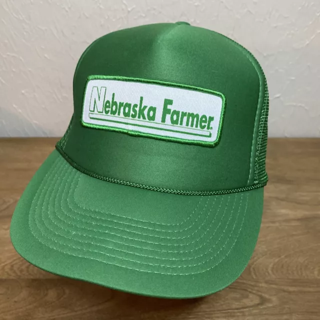 Vintage Nebraska Farmer 90’s Patch Trucker Hat Mesh Cap Farm Seed Feed Green