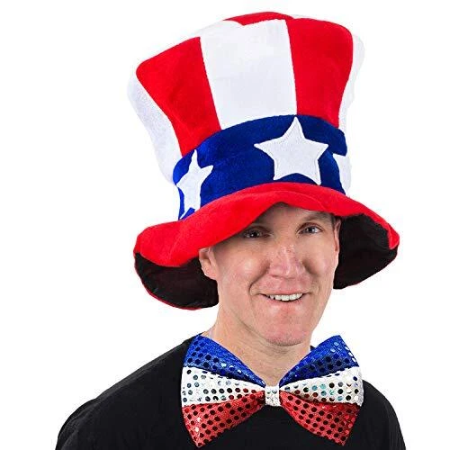 Uncle Sam Hat and Bow Tie - Top Hat -2 Piece American Flag Costume -