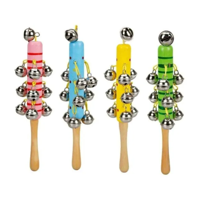 Jingle Stick Toy Wooden Hand Held Musical Instrument Bell Random Colour x 1
