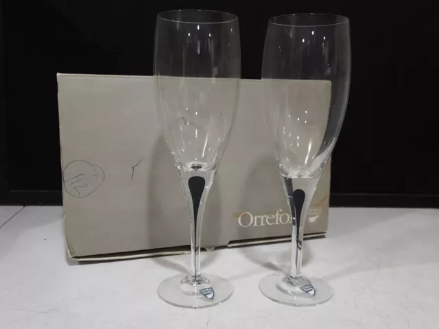 2- ORREFORS Crystal Intermezzo 8 3/4" Black Claret Wine Glass Erika Lagerbielke