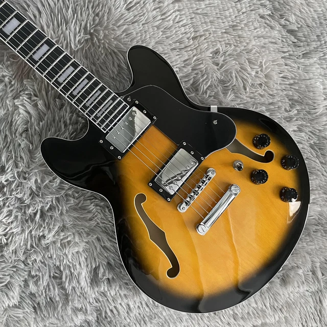 CUSTOM ELECTRIC GUITAR Ebony Fretboard Black Pickguard Semi Hollow Body