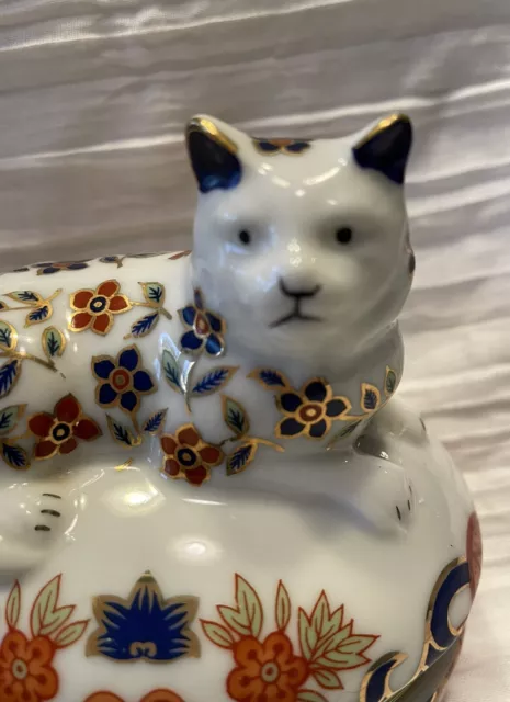 Vintage Andrea by Sadek Imari Style Cat Porcelain Trinket Box Hinged Lid Floral 2
