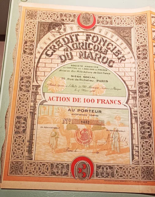 Action Crédit Foncier Agricole Du Maroc - 1920