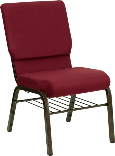 10 PACK 18.5'' Wide Burgundy Fabric Church Chair w/ Book Rack & Gold Vein Frame