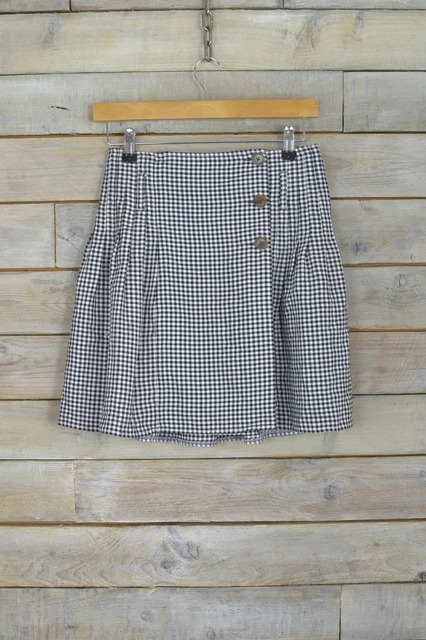 Vintage Noir et Blanc Carreaux Jupe Plissée (W26) (8)