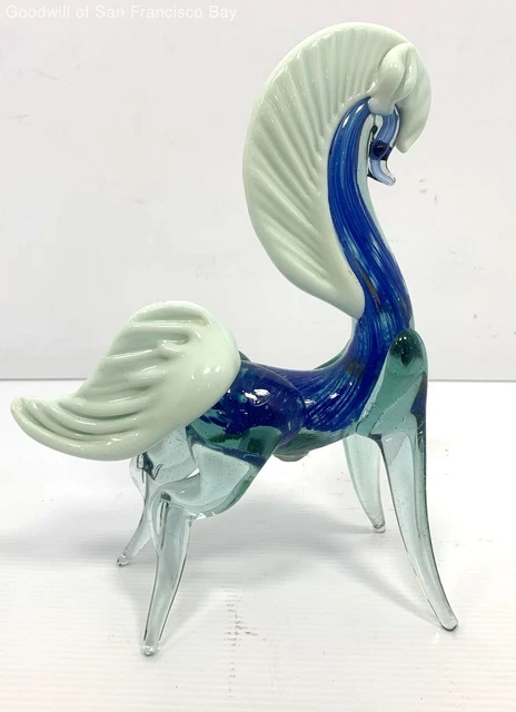 Vintage Murano Style Blown Glass Horse Sculpture Figurine Decorative Blue Clear