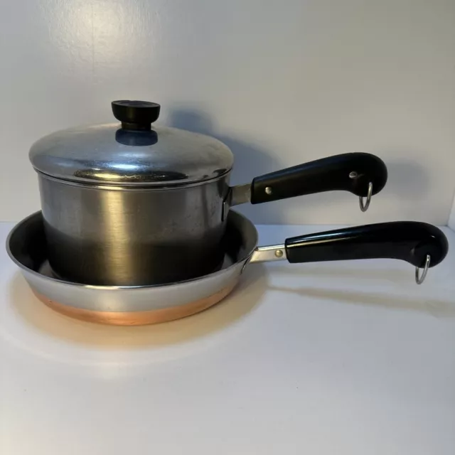 Vintage Revere Ware 3 QT Quart Sauce Pan Lid Pre-1968 & 9” 94j Sauté Pan