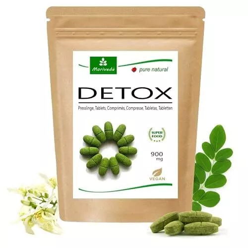 Moringa Detox 900mg Tabs - 120 o 360 - Moringa erba d'orzo semi di lino e spi...