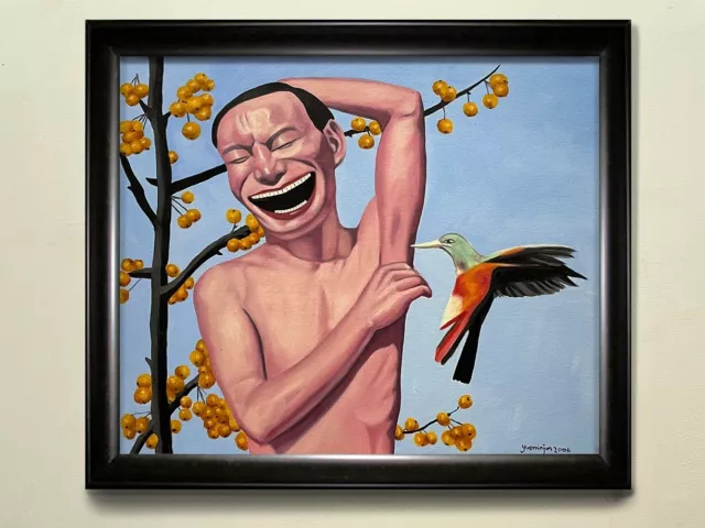 Laughing Chinese man Yue Minjun Painting - Hummingbird painting - Chinese Art