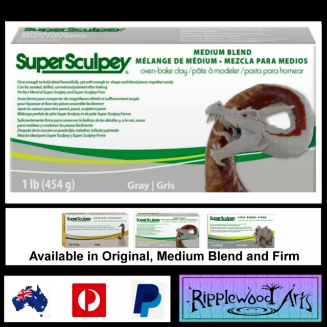 Super Sculpey MEDIUM BLEND- 1lb (454gm) Grey - Oven Bake Clay