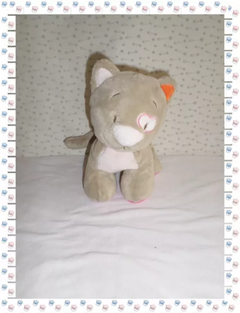 ♫ - Doudou Peluche  Chat Iris Gris Rose Ruban Fleurs Noukies Noukie's