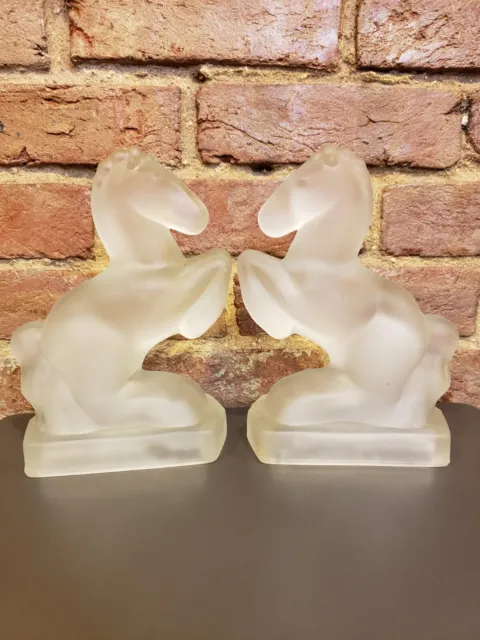Art Deco Frosted Glass Fostoria Rearing Horses Bookends 1930s 2