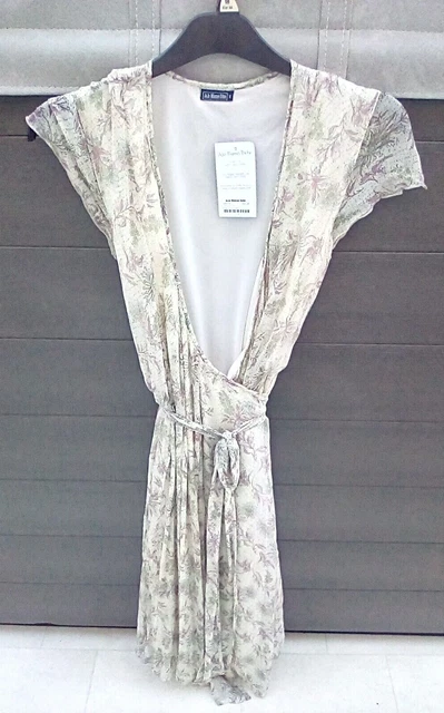 Vestido JoJo Maman Bebe Seda Maternidad Envoltura Crema Rosa Verano Estampado Floral Talla 12